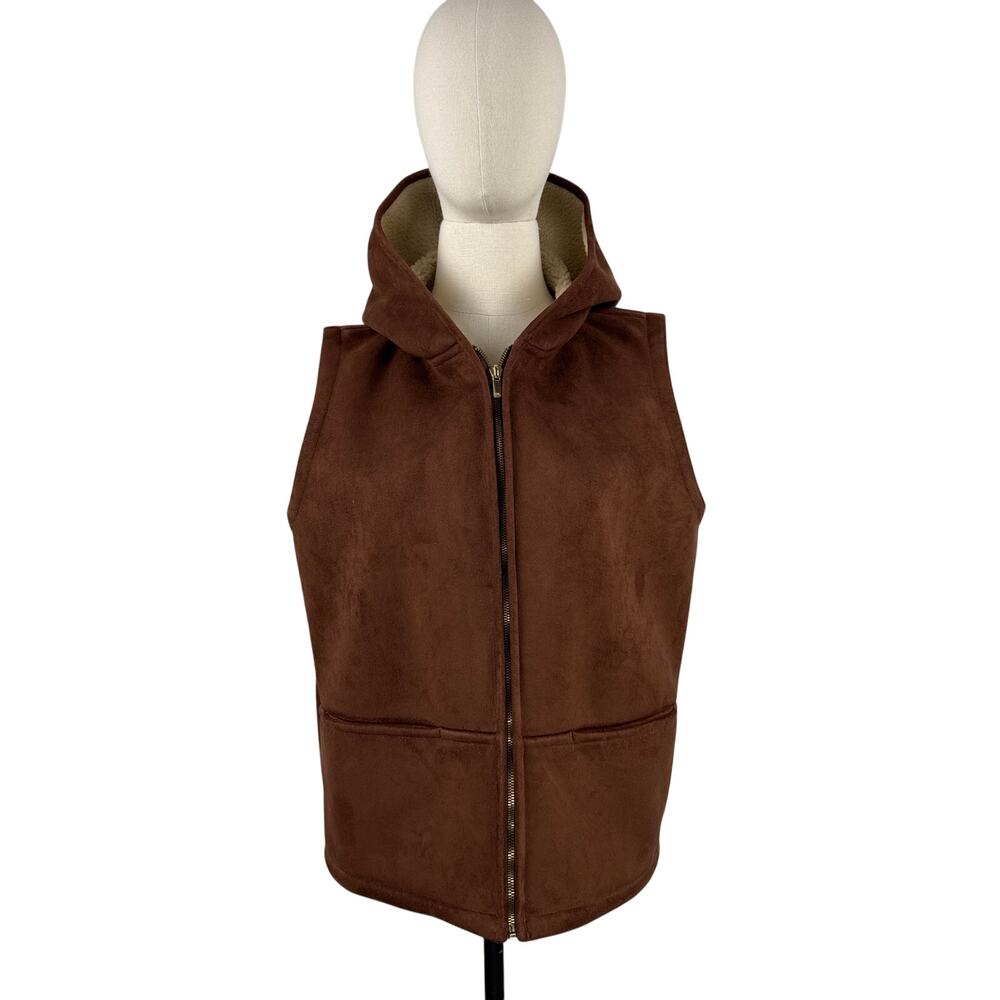 Vintage 90s Lauren Ralph Lauren Women’s M Brown Faux Suede Sherpa Hooded Vest